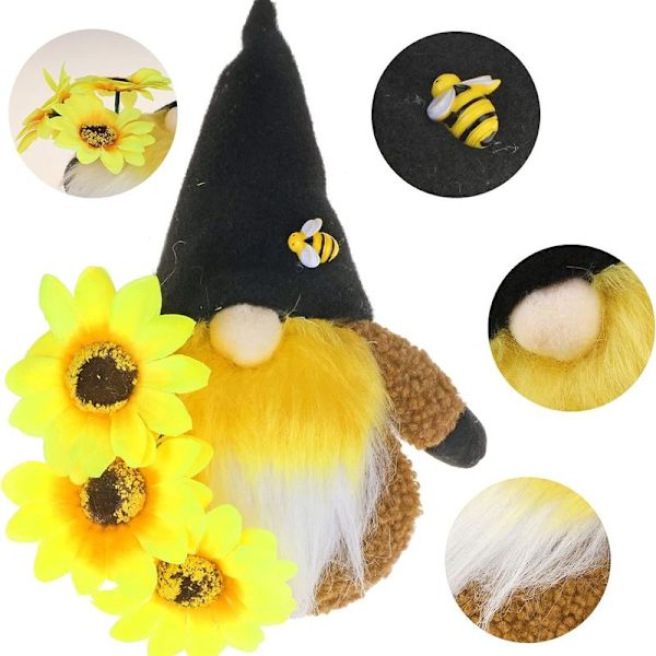 Humle plysj gnome for vår og sommer med solsikke - alvedekorasjon for vinteren