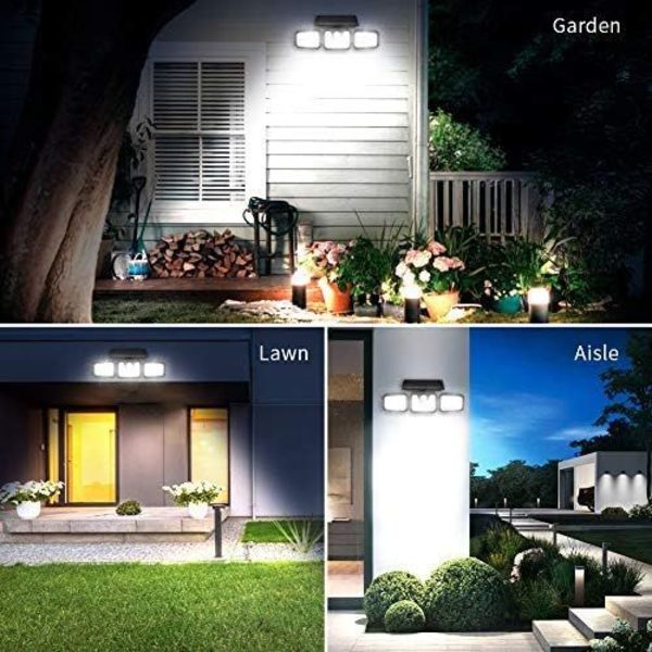 LED Solcelle Spotlys, 70 LED 3 Hoved Udendørs Lys Bevægelsessensor, Lumens Udendørs Solcelle Spotlys, IP67 Varm Gul Udendørs Solcelle Lys Have, Indgang