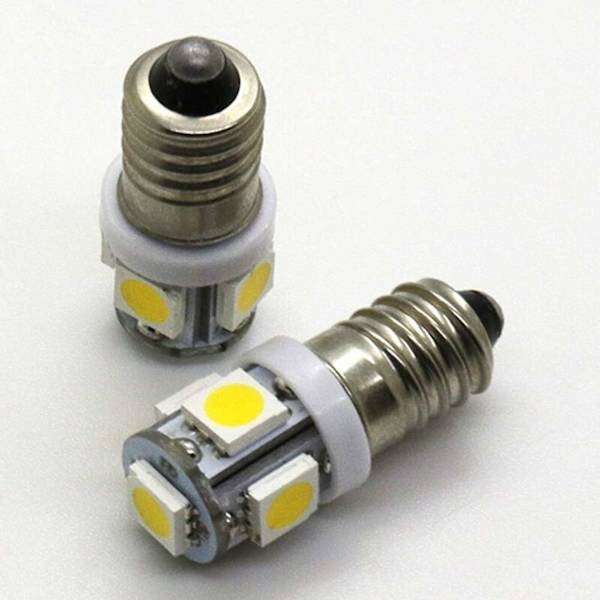 Förpackning med 10 E10 9V kallvita 5 SMD 0,5W LED-lampor (kallvit, 9V)
