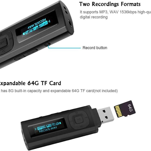 Bluetooth-afspiller, MP3-afspiller MED hovedtelefoner, FM-radio, mini-design