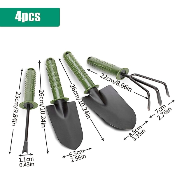 4-delt hagesett i aluminiumlegering - hagespade, liten potteplante rive og spade sett for hageplanter innendørs og utendørs
