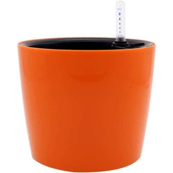 Rund självvattnande blomkruka med vattenindikator Plastkruka för inomhus- eller utomhusbruk (orange)