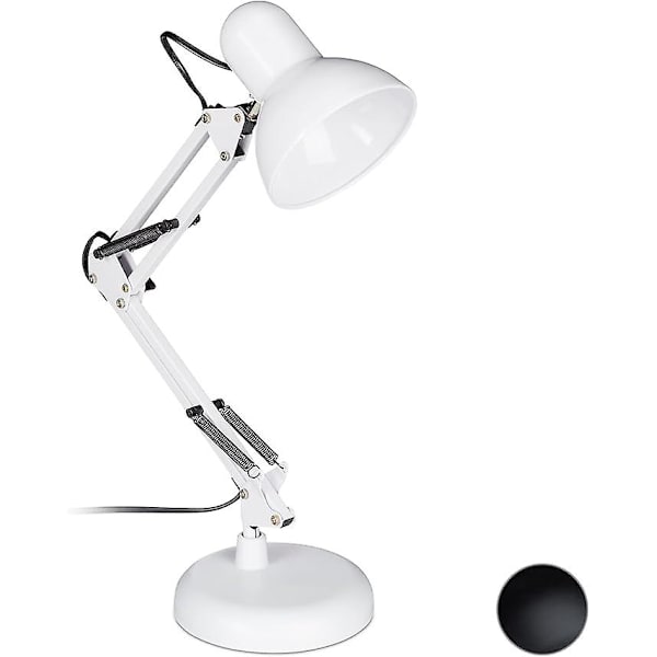 Retro lampe, fleksibel led arm, skrivebordslæselampe, metal, E27, HlP: 50x27x15 cm, hvid, plast, hvid, 1 [Energiklasse A++]