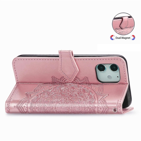 Etui til iPhone 12 Cover Læder Pung Etui Embossing Mandala Magnetisk Flip Beskyttelse Stødsikker - Rosaguld