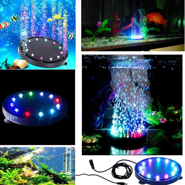 12LED Akvarium Boblelys, Farverig Akvarium Luftsten Lyspumpe