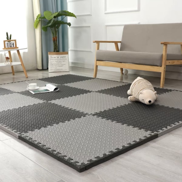Skumlekmatta - Mjuka EVA-pusselmattor för barn, sammankopplande lekmattor för golv i skum, 16-pack. 30*30*1.0 (16 delar) svart grå Black+Gray