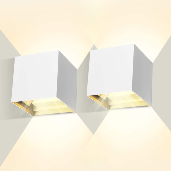 2*12W Justerbare Væglamper, 3000K Moderne Indendørs/Udendørs Væglampe, Vandtæt IP65 LED Cube Væglampe til Soveværelse, Trappe, Gang, Badeværelse