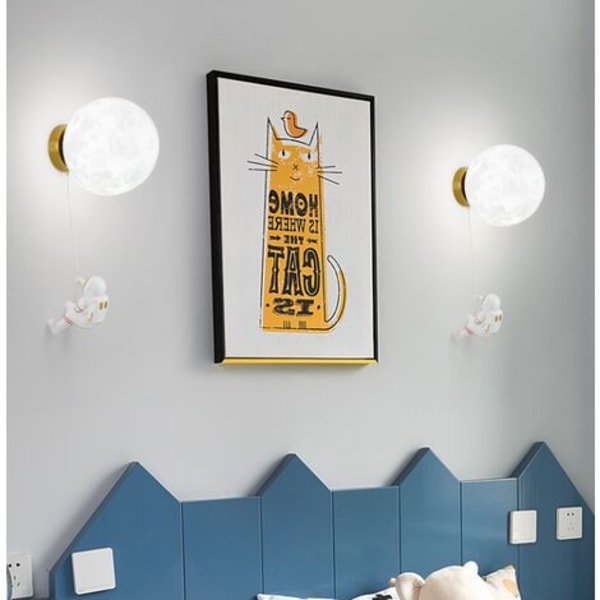 Kuun seinävalaisin lastenhuoneeseen Moderni minimalistinen Creative Astronaut sarjakuva makuuhuoneen sängyn seinävalaisin, kolmivärinen led-valaisin halkaisija 15cm