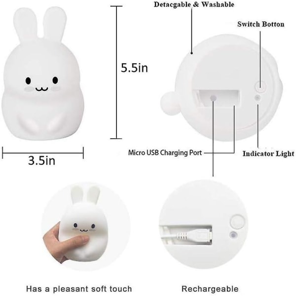 Barn Nattlys Miffy Bunny Light Myk Silikon Nattlampe 9 farger Oppladbar LED-fjernkontroll