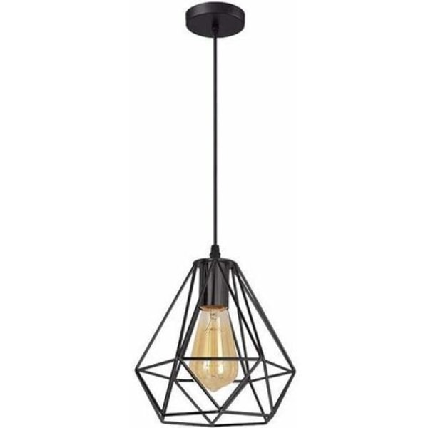 Diamantformet anheng lysekrone E27 Moderne industriell taklampe for soverom restaurant spisestue - Svart