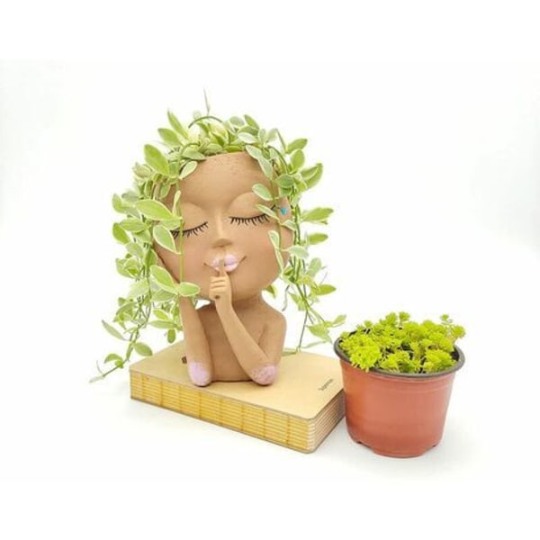 Ansiktsplanter Potte - Hodeplanter, Sukkulentplantere, Ansikts Blomsterpotte Hodeplanter, Hagedekor for Innendørs og Utendørs Planter med