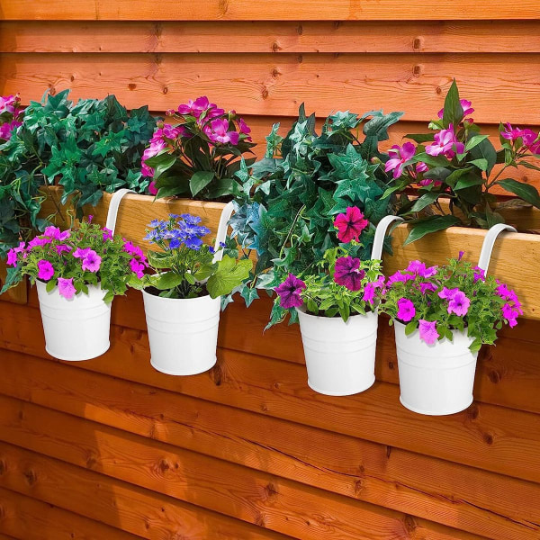 Set med 4 Shabby Style Hängande Blomkrukor Metall Hängande Växtkrukor med krok