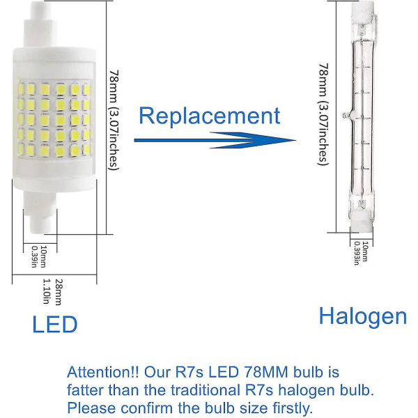 10w Led R7s dimbar, 2-pack, J78-lampa 78mm Cool White 100w halogenlampa dubbelsidig J-typ ersättning