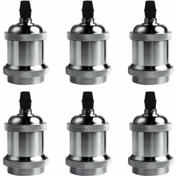 Cham-sarja, 6 kpl vintage LED-valaistus E27 Edison-kanta, lampunpidin, riippuvalaisin, kattovalaisin, ruuvikanta, retrokanta-adapteri, kromiväri