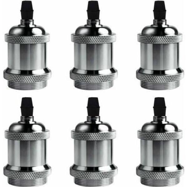 Cham Set med 6 Vintage LED-belysning E27 Edison Glödlampa Sockel Lamphållare Upphängning Taklampa Skruvlampa Retro Sockeladapter, Kromfärg