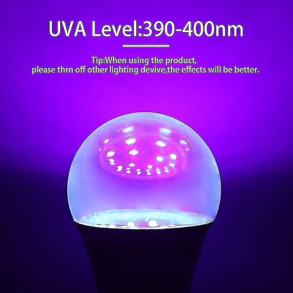 Ledblack UV-pære A19 9,5w sort pæreudskiftning Gundam 100w sort lys Uvaniveau 385-40--2pak