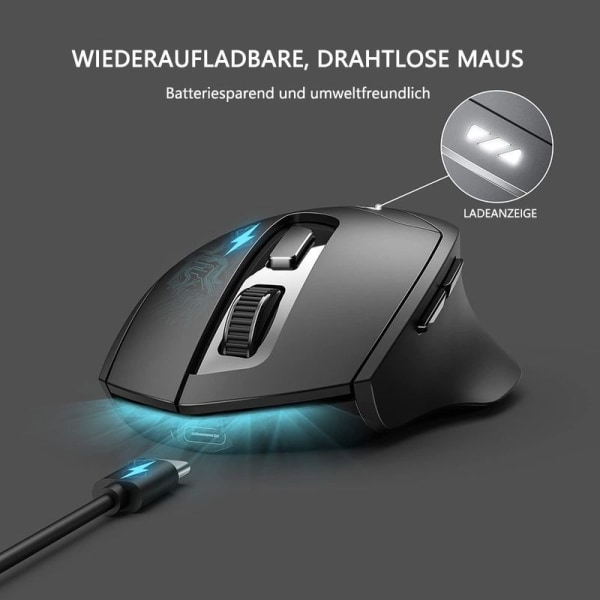 inphic trådlös mus, Bluetooth-mus tyst uppladdningsbar (Tri-Mode: BT