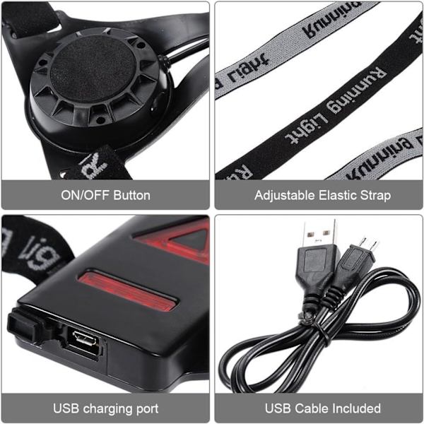 Uppladdningsbar LED-löplampa USB-löplampa Vattentät bröstlampa