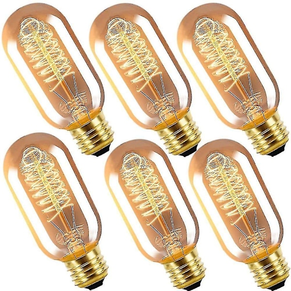 10 st 40w Edison Vintage Glödlampa Dimbar T45 Spiral Filament E26 E27 Bärnsten--(WR)