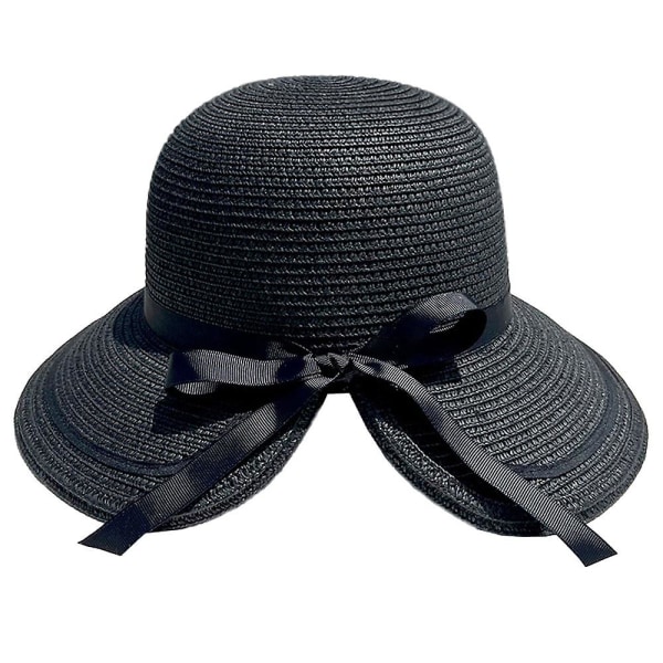 56-58cm Hatt Omkrets, Sløyfe Halmhatt Dame Sommer Strand Halmhatt Solhatt Med Stor Bremm Split Solhatt