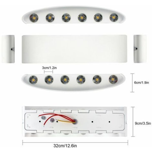 Sisäkäyttöinen LED-seinävalaisin 12W valkoinen alumiini, moderni seinävalaisin ylös alas kohdevalaisin olohuoneeseen Makuuhuoneen eteisen portaita (lämmin valkoinen)