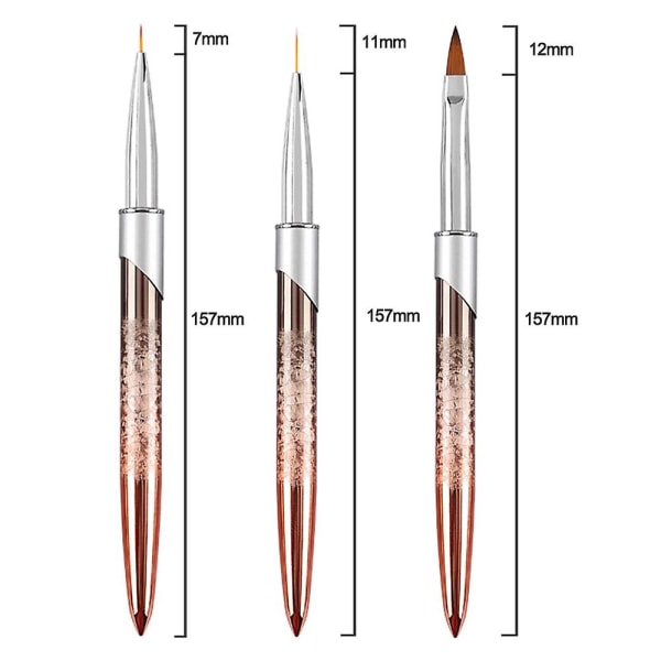 Sett med 3 neglebørster, metall, 17 cm, gull