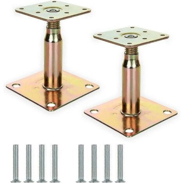 2 stk. 100-150mm Galvaniseret Justerbar Høj Stolpe Base Beslag, Heavy Duty Tagstøtte til Konstruktion - Guld