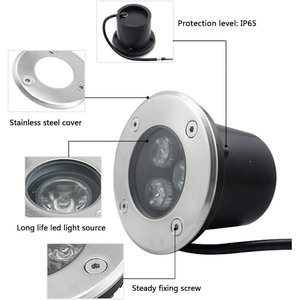 Maahan upotetut valot, lämmin valkoinen LED-upotettu maisemavalaisin lattiavalaisin puutarhaan, ulkovalaistus --- IP68 AC85-265V (4 kpl, 3 W)
