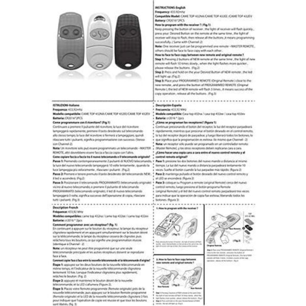 Came Top - 432EV - Set med 3 handhållna fjärrkontroller 433,92 MHz - kompatibel