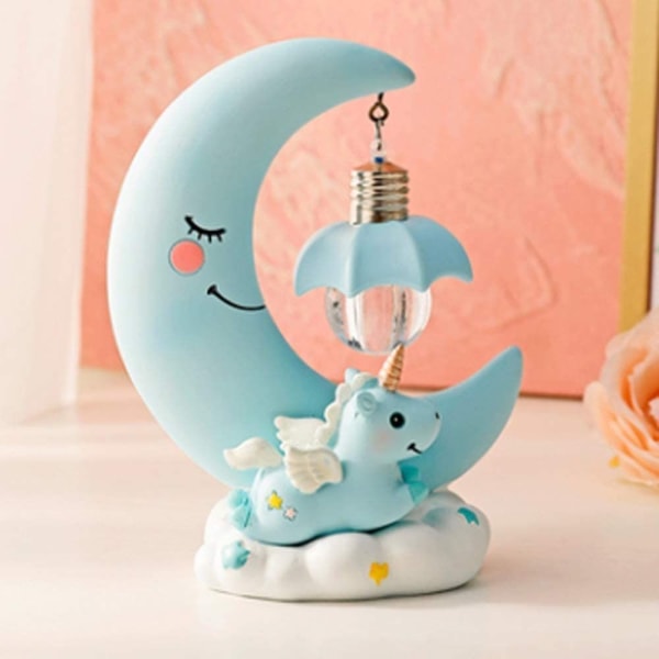 Resin Moon LED-nattlys, tegneserielampe til babybarnehage, leketøy for barn Julegave bordlampe for soveromshåndverk (farge: B)