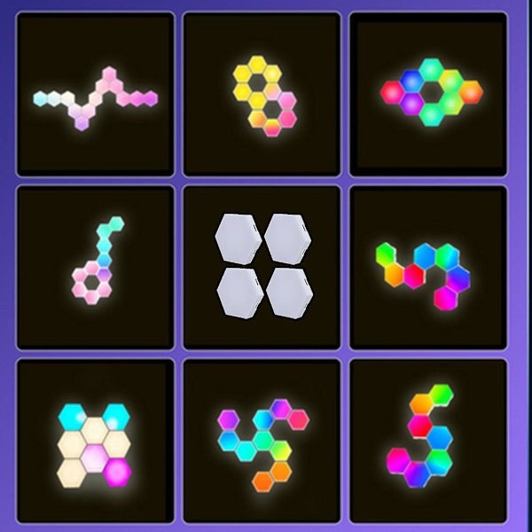Hexagonala RGB-lampor med intelligent styrning och musiksynkronisering, spelstämningsljus, bakgrundsbelysning för väggar, sovrumsljus, spelbelysning