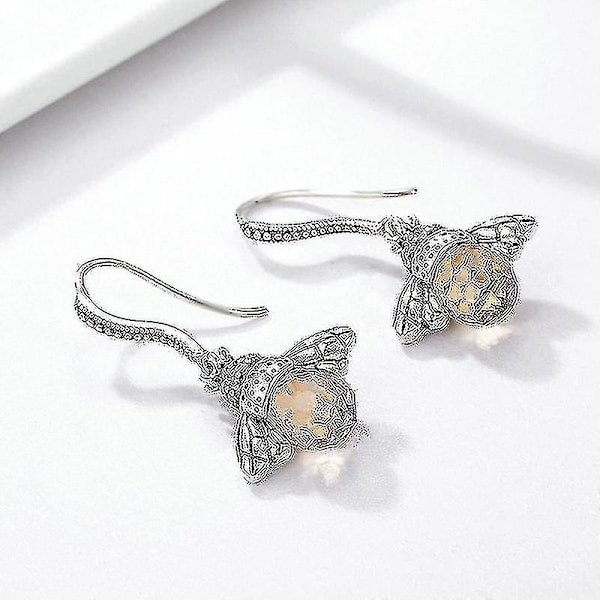 Dansande bi-örhängen i sterlingsilver, droppörhängen med drottningbi för kvinnor, tonårsflickor, söta kristallbin