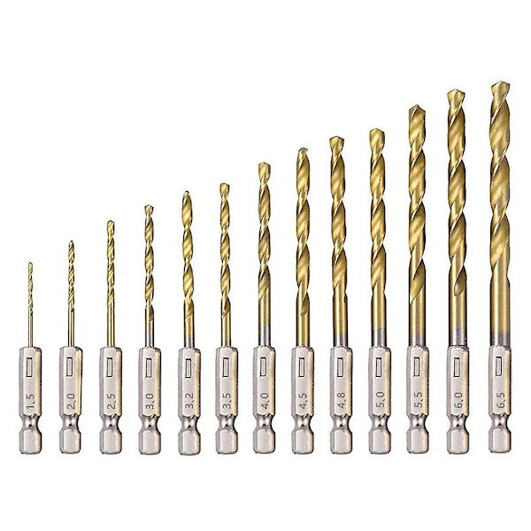 HSS Spiralborr 13 st Hög hastighet Stål Hex Borr med Titanbeläggning 1,5 mm - 6,5 mm för Trä/Metall/Plast Borrning