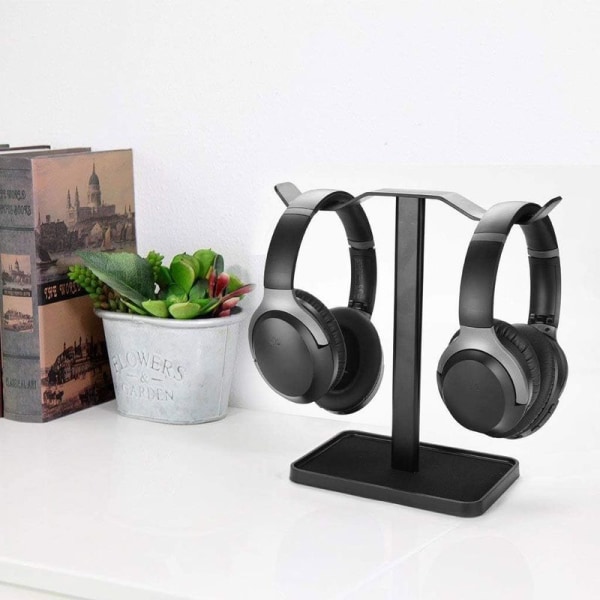 Dobbel hodetelefonstativ for skrivebord, spill laget av aluminiumslegering og metall
