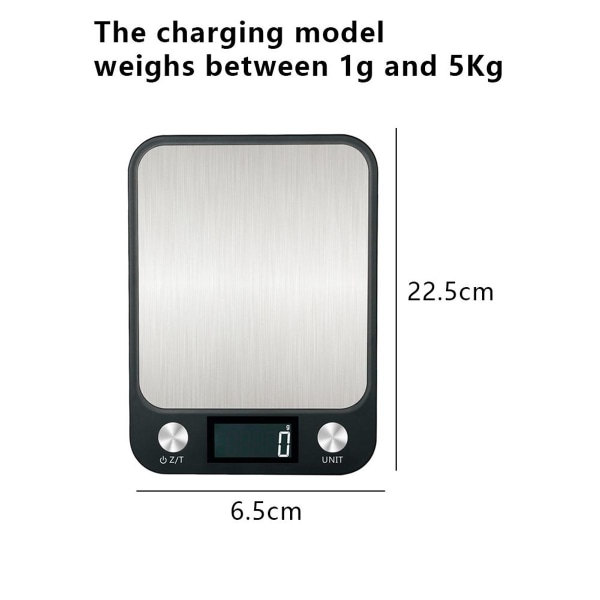 Digital kjøkkenvekt, matvekt med LCD-skjerm, for 5 kg/1 g