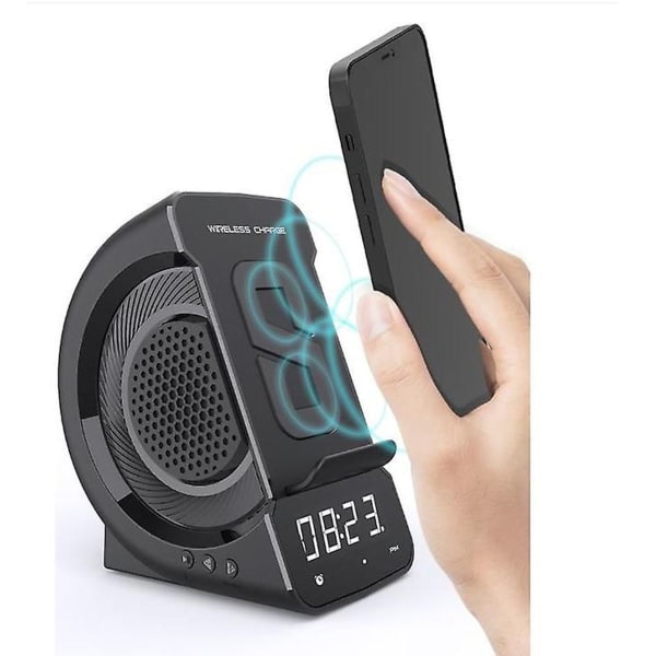 Trådløs lader Bluetooth-høyttaler, multifunksjonell digital vekkerklokke