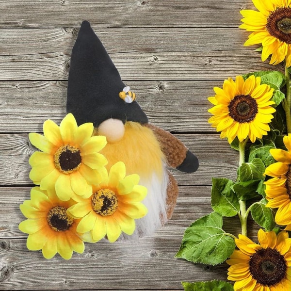 Humle plysj gnome for vår og sommer med solsikke - alvedekorasjon for vinteren