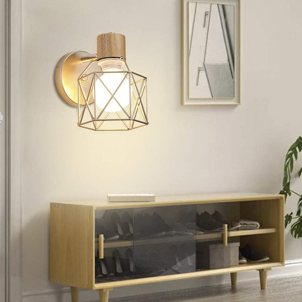 Moderne Guld Metal Væglampe Bur Dekorere Bondehus Soveværelse Sengekant Stue Læsning Industriel Væglampe AC90-220V Hvidt Lys