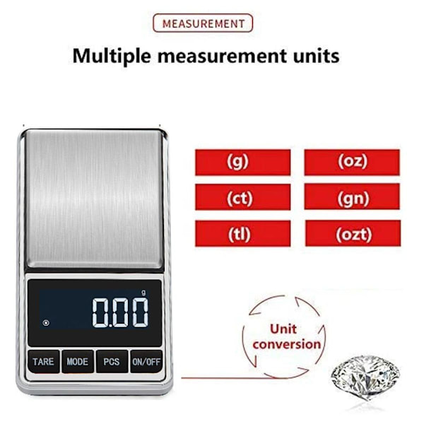 Smykker skala, digital køkkenvægt, genindlæsning vejning, 100 g/0,01 g