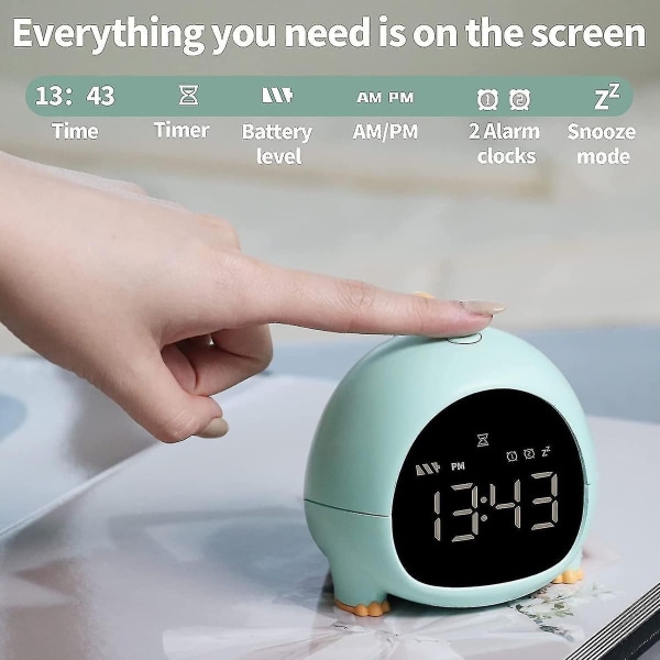 Dinosaur-vekkerklokke, barnas vekkerklokke med timer, dobbel alarm