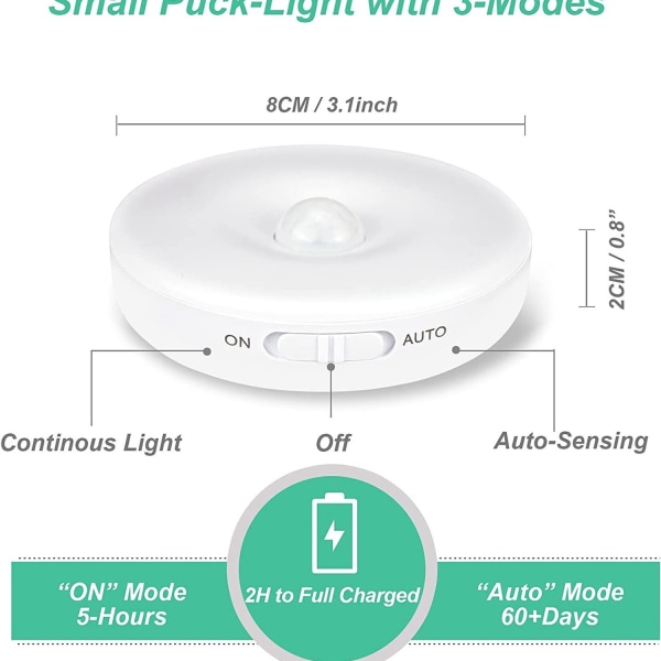 Packa LED-lampor med rörelsesensor, uppladdningsbart batteri LED-lampor, inomhus