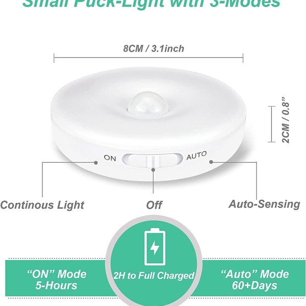 Paket LED-lampor med rörelsesensor, uppladdningsbara batterilampor LED, inomhus