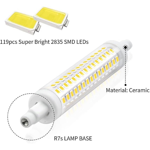10w R7s Lineær Ultra-tynn Led Pære 118mm Naturlig Hvit 4000k, 1300lm, 360 Grader (2 Stykker)