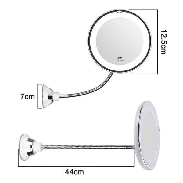 LED-valaistu kosmetiikkapeili, 10x suurennos, 360° kääntyvä,