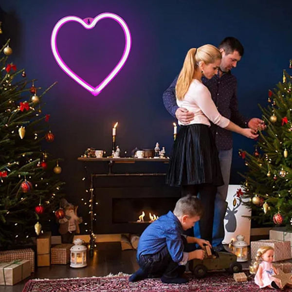 Sydän Neon Valot, Neon Valot Seinäkoristeluun, Paristo- Tai USB-Käyttöinen Vaaleanpunainen Neon Valo, Neon Valo Valot Ystävänpäivään, Huonekoristeluun, Syntymäpäiväjuhliin, L