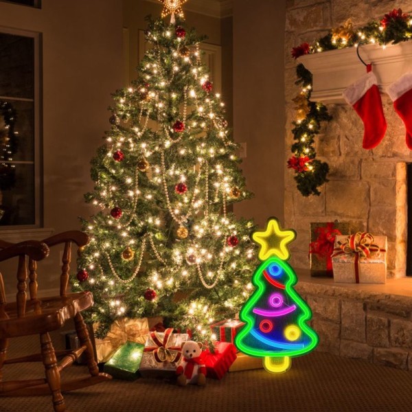 LED Neonljus Julgran Form Ljusskylt USB Natt