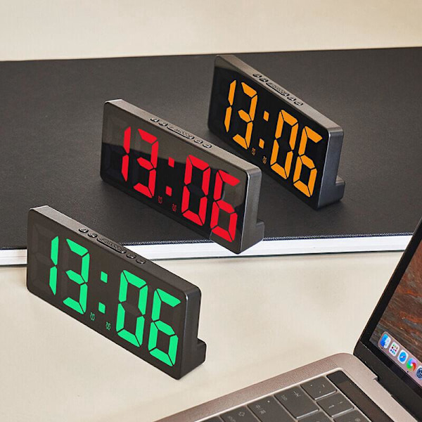 Stor smart digital väggklocka APP-kontroll med snooze-funktion - Svart skal och vitt ljus