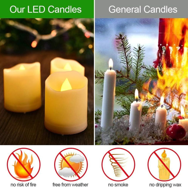 LED-lys 6 flammefri telys med fjernkontroll, timerfunksjon, dimmer, elektrisk