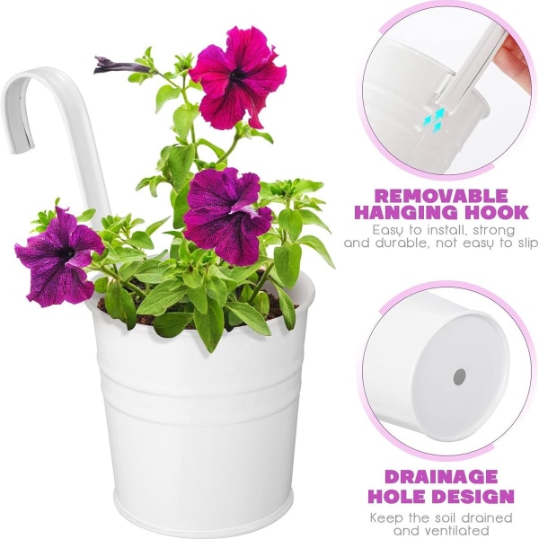 Set med 4 Shabby Style Hängande Blomkrukor Metall Hängande Växtkrukor med krok