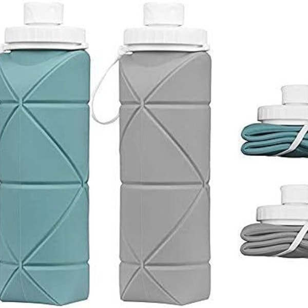 Specielt designede sammenklappelige vandflasker 2-pak BPA-fri grøn + grå